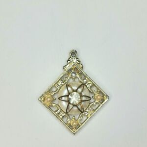 5/$25 Vintage Silver pearl mop demi parure rhinestone necklace pendant